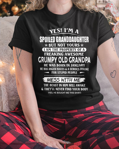 Spoiled Granddaughter of a Grumpy Grandpa Shirt January Edition – From Grandpa to Granddaughter NTTD01 (SKU07-101-01)