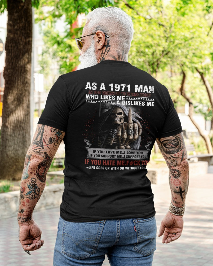 1971 Man Attitude T-Shirt – Grim Reaper Middle Finger Us1971 (SKU07-115-71)