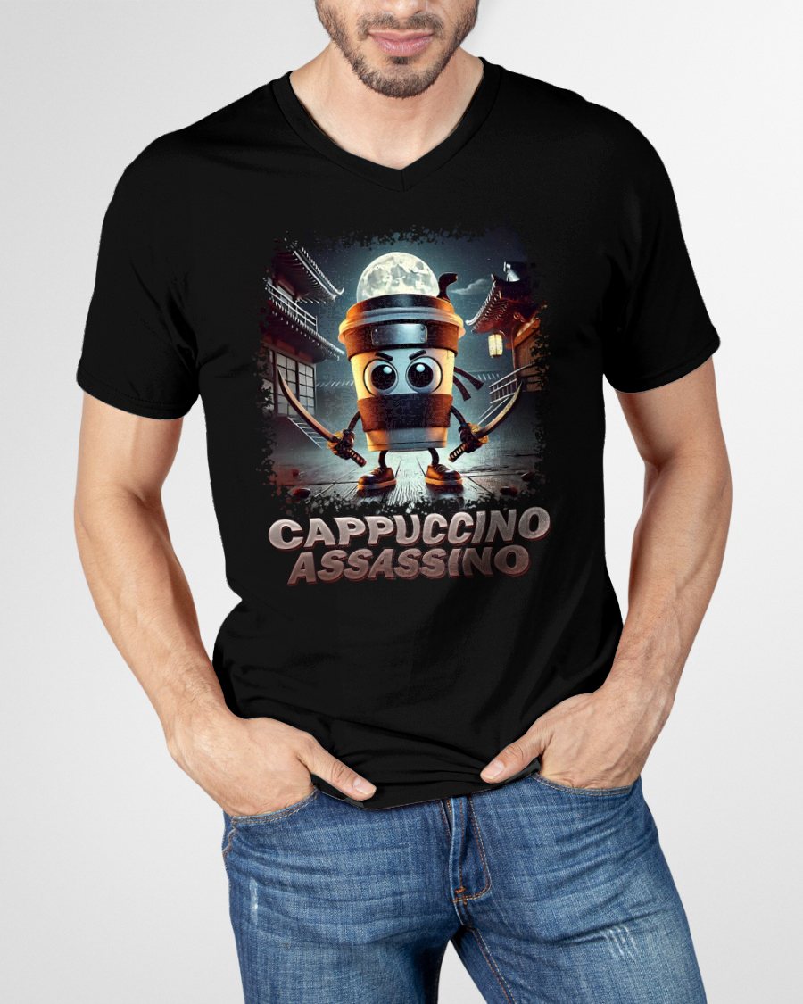 CAPPUCCINO ASSASSINO ITALIAN BRAINROT MEME T-SHIRT - BIRTHDAY T-SHIRT FOR MEN - NTTD00 (SKU-BRAINROT1)