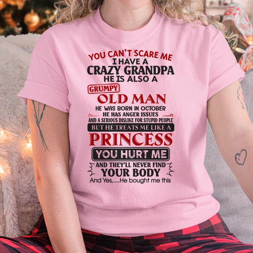 Grumpy Grandpa Girl Shirt – Don’t Mess with Me October Edition – From Grandpa to Granddaughter NTTD10 (SKU07-133-10)