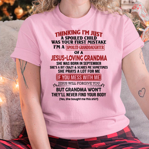 Christian Girl Shirt – Spoiled by Grandma September Edition – From Grandma to Granddaughter NTTD09 (SKU07-181-09)