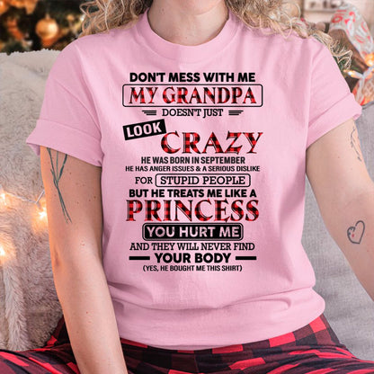 Crazy Grandpa Shirt for Girls September Edition – From Grandpa to Granddaughter NTTD09 (SKU07-131-09)