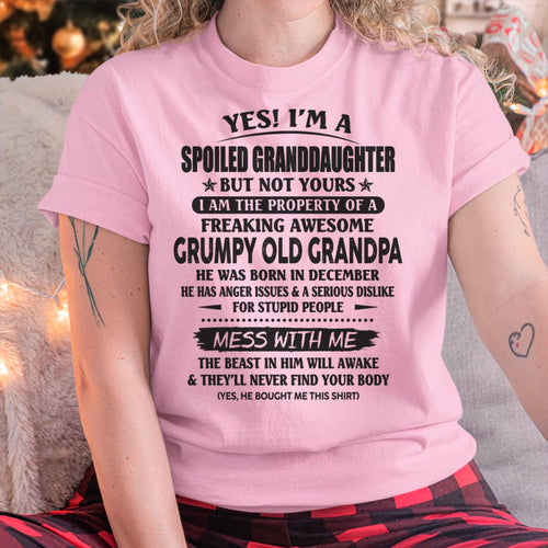 Spoiled Granddaughter of a Grumpy Grandpa Shirt December Edition – From Grandpa to Granddaughter NTTD12 (SKU07-130-12)
