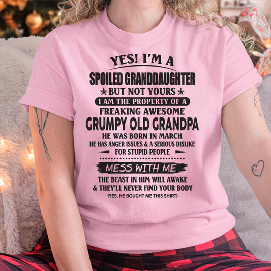 Spoiled Granddaughter of a Grumpy Grandpa Shirt March Edition – From Grandpa to Granddaughter NTTD03 (SKU07-130-03)